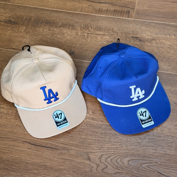 LA Dodgers '47 Hitch Snapback MLB Adjustable Hat Cap Pair (Blue+Beige NWT)